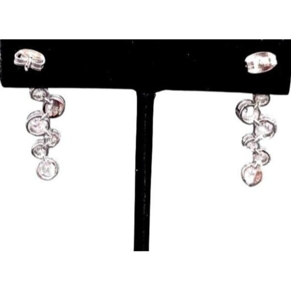 Vintage Sterling Silver Drop Earrings With Brilliant White Cubic Zirconia Stones - Picture 3 of 3